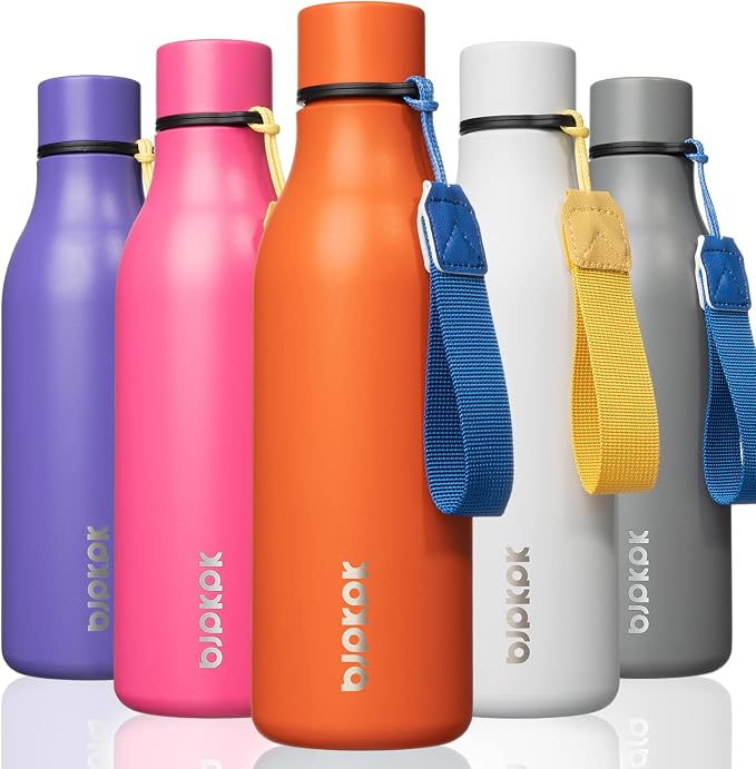 BJPKPK 18oz Insulated Water Bottle, Stainless Steel Bottle with Carry Strap | Keep Cold & Hot Vacuum Insulation, Leak-Proof BPA-Free Design, Slim Bottle Fits Most Cup Holders for Gym, Office & Travel