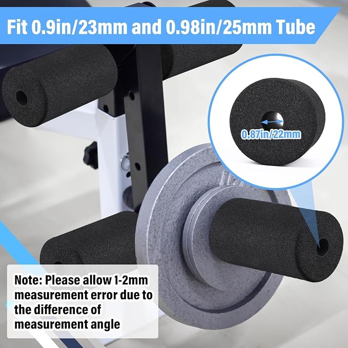 Deekin 4 Pcs Foam Foot Pad Rollers Buffer Tube Cover for Exercise Machine Home Gym Equipment Replacement Pads for Leg Extension Weight Bench Inversion Table (0.87 x 2.95 x 5.71 Inches)