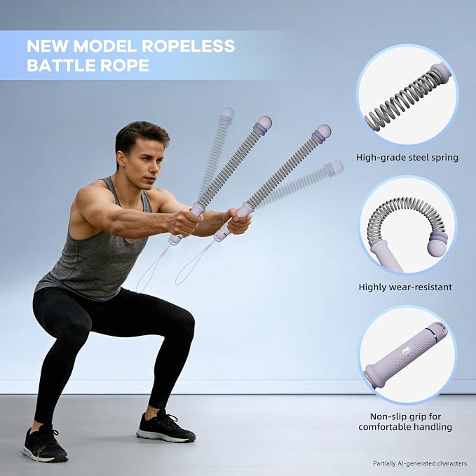 Cordless Battle Ropes with Adjustable Resistance Springs