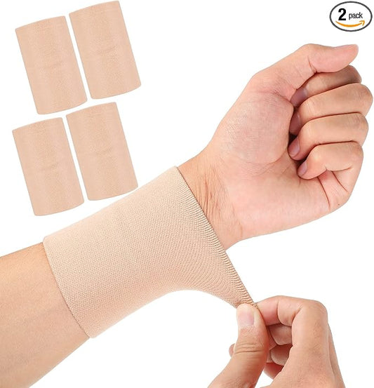 SATINIOR 2 Pairs Compression Wrist Sleeve Compression Wrist Brace Wrist Supports Wrist Wraps Elastic Wristbands for Men and Women Tennis, Tendonitis, Carpal Tunnel (Beige,Large)