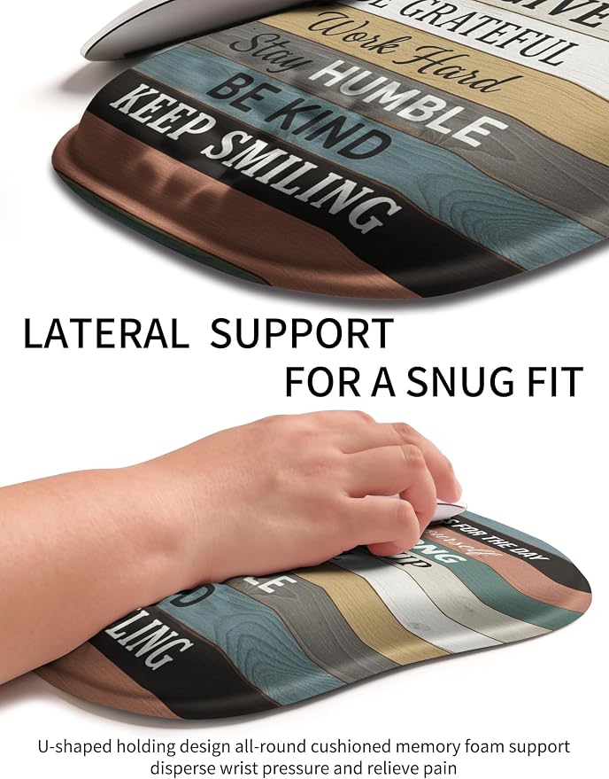 Hokafenle Ergonomic Wrist-Hugging Mouse Pad Wrist Support, U-Shaped Holding Wrist Rest Mousepad for Carpal Tunnel Pain Relief with Cushioned Memory Foam Slope Massage Bulge (10.2x8.3 in,Believe)