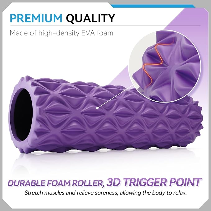 Foam Roller, 15 inch High Density Massage Roller for Exercise | Deep Tissue Massager for Muscle Massage, Myofascial Trigger Point Release, Exercise, Yoga, Pilates & Stretching, Purple