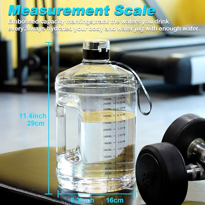 SLUXKE Gallon Big Water Bottle with Handle, 128oz Leakproof BPA Free Fitness Sports Water Bottle with Motivational Time Marker & Wide Mouth Ensure You Drink More Water