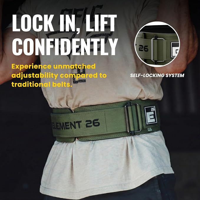 Element 26 Hybrid Leather Weight Lifting Belt | 4” Real Leather Back Support for Gym, Powerlifting, Body Building, Men, Women, Deadlift, Squat, Self Locking, Competition