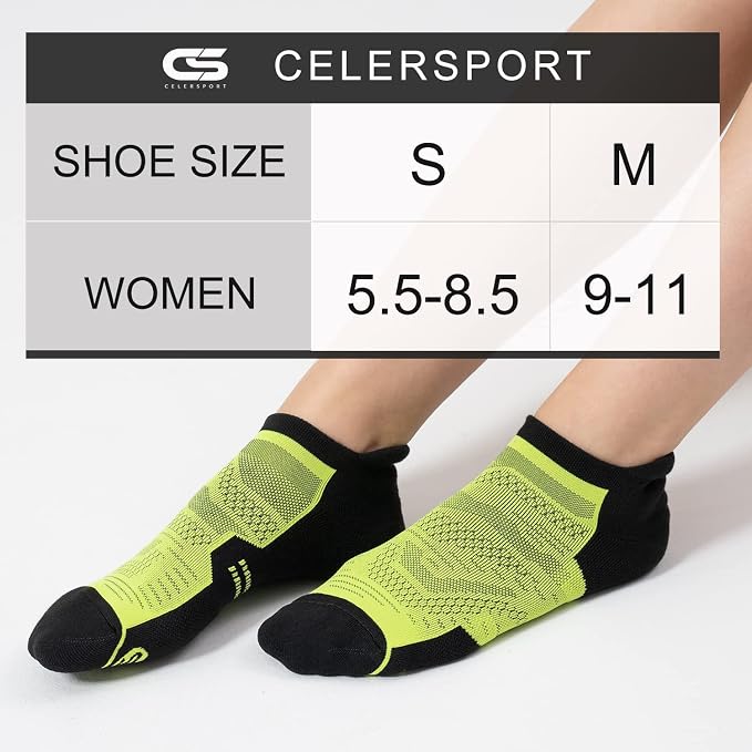 CS CELERSPORT 6 Pack Women's Ankle Running Socks Cushioned Low Cut Tab Athletic Socks
