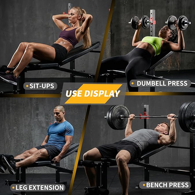 Adjustable Weight Bench, Foldable Bench Press Set with Leg Extension and Curl, 650 LBS Heavy Duty Full Body Strength Training Bench for Home Gym, Black & Red