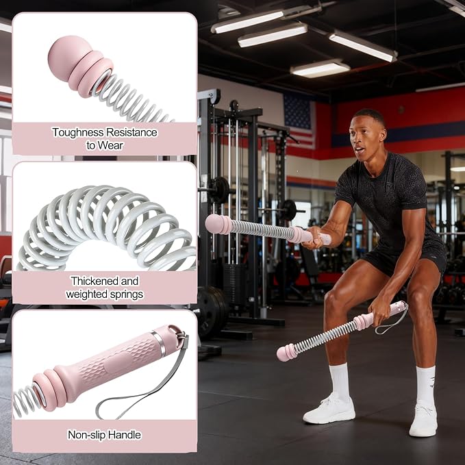 Portable Ropeless Battle Ropes, Adjustable Weights Cordless Battle Ropes for Home Gym with Storage Bag, Exercise Equipment for Low-Impact Workout, Strength & HIIT, for Men & Women (Pink)