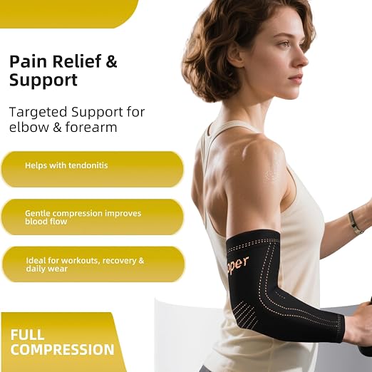 Copper Arm Sleeve | Elbow Brace for Tennis Elbow & Tendonitis | Copper Elbow Compression Sleeve for Men & Women | Sports Support & Recovery (Black, XX-Large)