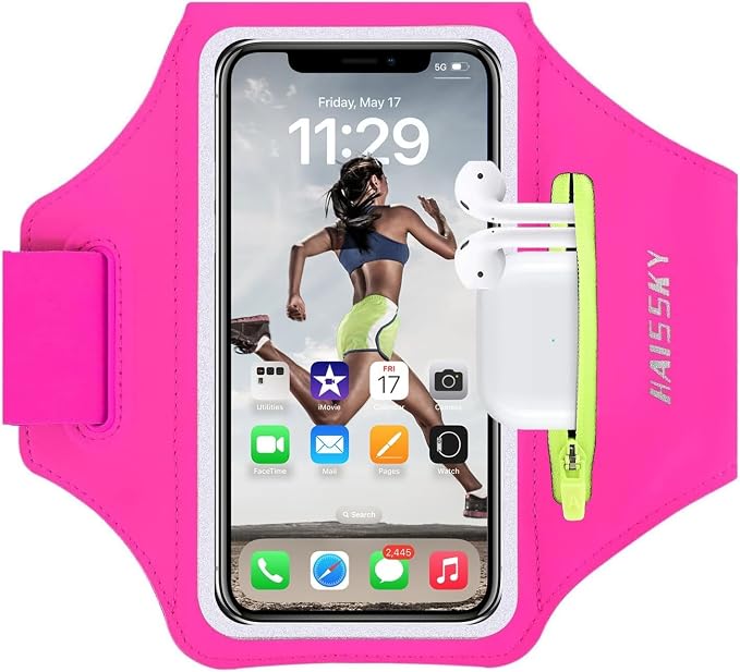 HAISSKY Water Resistant Gym Running Armband Phone Holder with Earphone Pocket Cell Phone Pouch Armband Case Adjustable Velcro