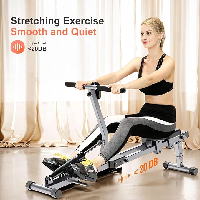 Foldable Rowing Machine, 12-Level Hydraulic Rower for Home Gym | 300LBS Capacity Compact Rowing Machine with LCD Display, Full Body Workout Equipment for Home Exercise & Cardio Training