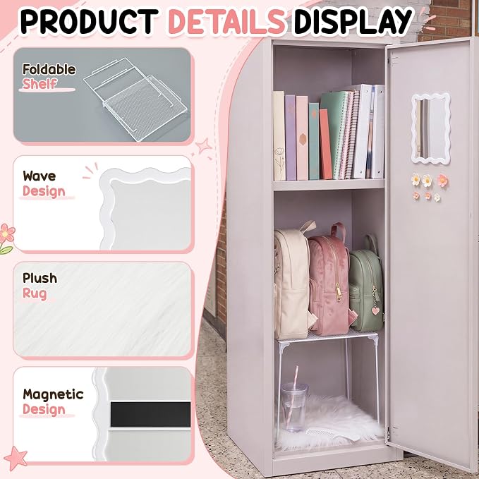 RattanView 10 Pcs Locker accessories Kit Magnetic Acrylic Mirror Plush Rug Small Comb 6 Flower Magnet Locker Organizer for Back to School Teen Student Girl Office Work Lockers Decoration Gift(White)