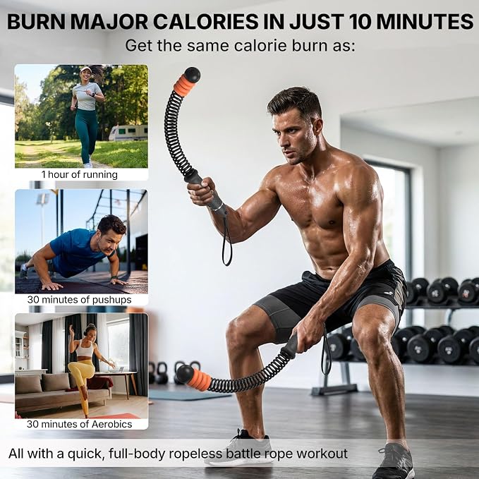 POWER GUIDANCE Adjustable Weighted Ropeless Battle Ropes with 4 Resistance Rings, Portable Cordless Battle Rope for Home Gym, Progressive Strength & Low-Impact HIIT Training for Men & Women，Black