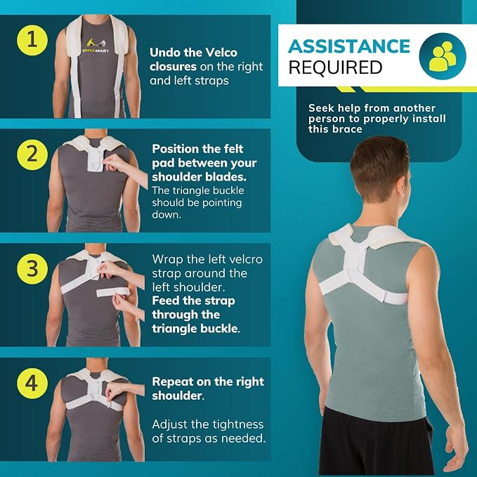 BraceAbility Clavicle Support Brace - Figure 8 Upper Back Brace Posture Corrector for Women and Men, Shoulder Straightener, Kyphosis Relief, Sling for Injuries and Fractures (Large)
