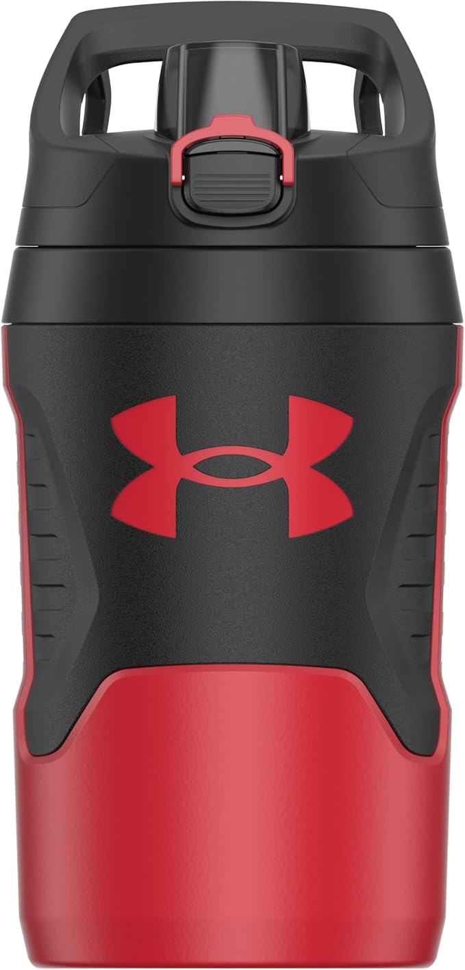 Under Armour 32 oz Insulated Water Bottles - Sports Water Jug with Fence Hook, Leak Resistant for Baseball, Football & More, 32 oz Insulated, Red/Black