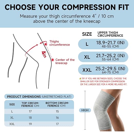 Braventure Bamboo Knee Compression Sleeve 1 Pair For Women & Men, Large | Knee Brace for Arthritis-Related Pain Relief,Soft Breathable Knee Support, Joint Pain Relief, Workout, Stairs, Night Recovery