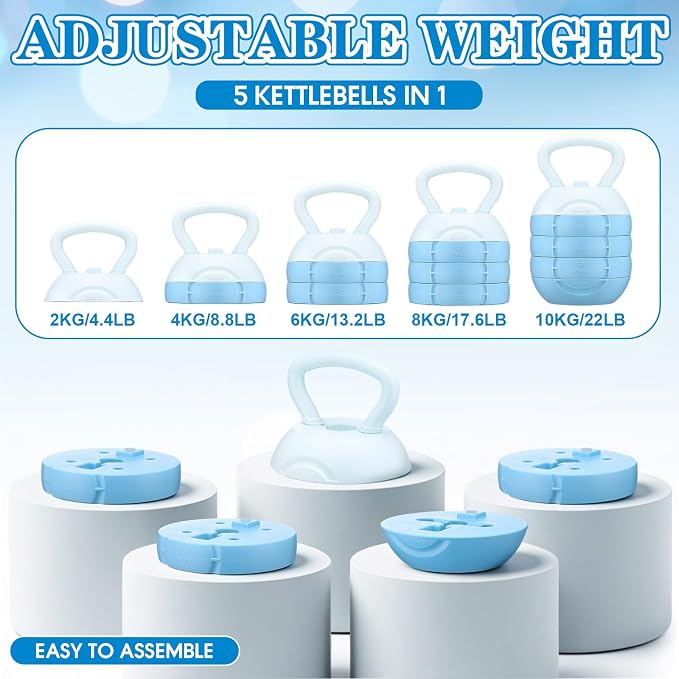 Adjustable Water Filled Kettlebell 5/8/13/17/22 lb Water Filled Kettlebells Weights Set for Home Gym, Kettle Bell Sets for Women at Home and Cross-training Exercise