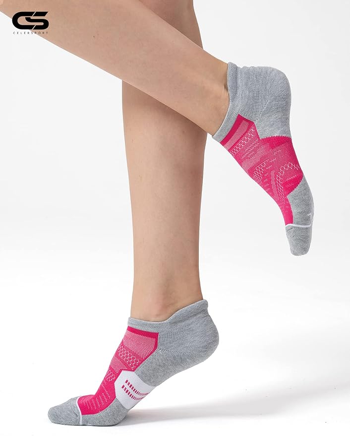 CS CELERSPORT 6 Pack Women's Ankle Running Socks Cushioned Low Cut Tab Athletic Socks
