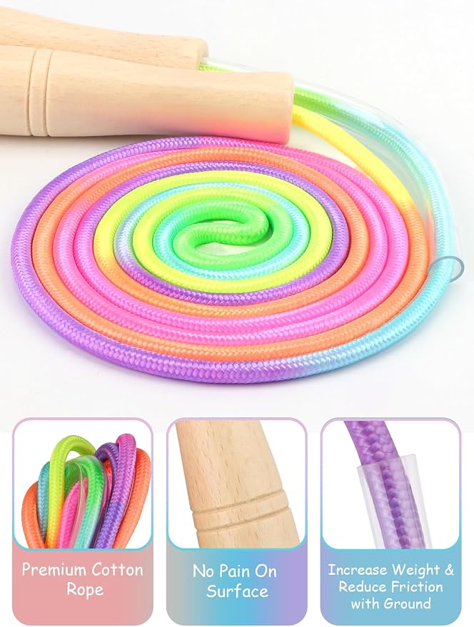 Jump Rope for Kids, Lorvain Adjustable Skipping Rope | Kids Jump Ropes with Wooden Handle for Girls Boys, Weighted Jumping Ropes for Fitness Workout Exercise Outdoor Fun Activity