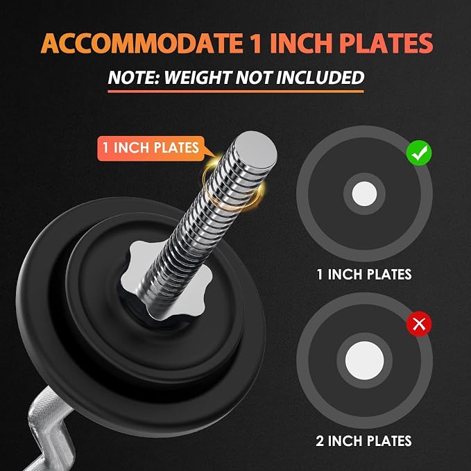 ExtreSpo 47" EZ Curl Bar Weight Lifting Bar, for Hip Thrusts/Squats/Lunges, 1" Weight Plates Curling Bar for Gym and Home, with Star Collars