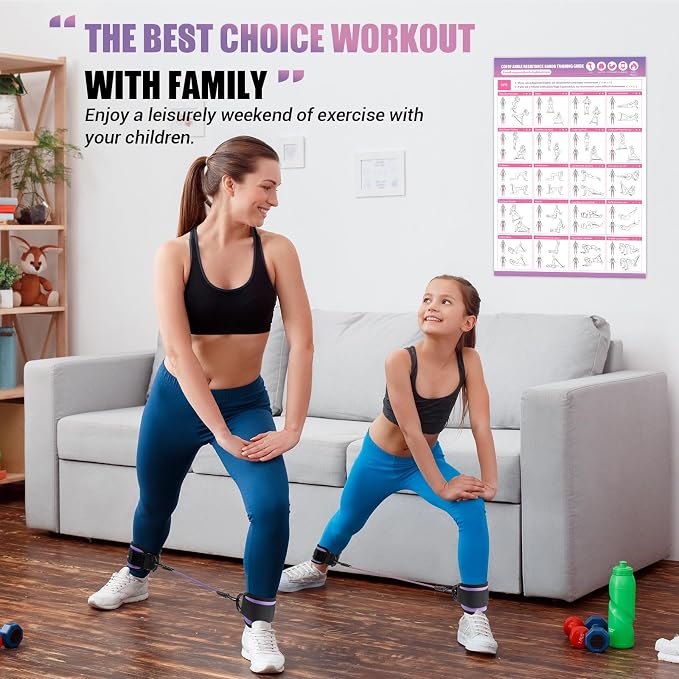Ankle Resistance Bands with Cuffs, Leg Exercise Equipment with Poster | Ankle Bands for Working Out, Kickbacks Hip, Leg Glute, Resistance Workout Equipment for Women