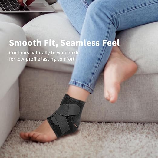 Bracoo Ankle Support Brace For Men & Women, Adjustable Compression Sleeve Strap Wrap, Sprain, Arthritis, Pain Relief, Sports Injuries and Recovery, Breathable Neoprene Brace, FS10 (Classic Black, One Size)