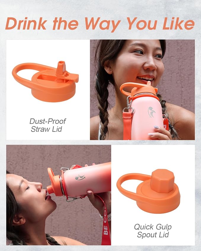 Coolflask 40 oz Water Bottle Insulated Stainless Steel with Strap | Metal Water Flask with Straw & Spout Lids, Triple-Wall, Cold 48+h, Dishwasher Safe, Leakproof, BPA-Free, for Gym & Hiking