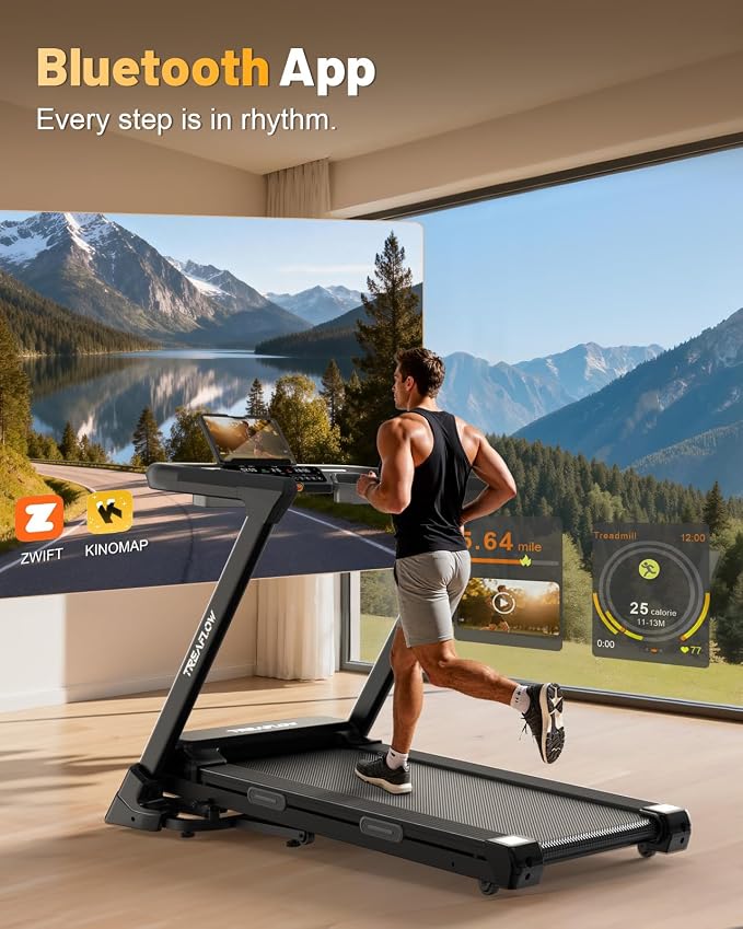 TREAFLOW Folding Treadmill with 25% Auto Incline, 3.5HP | Brushless Motor, 10 MPH Performance, Joint-Friendly Cushioning, Easy Handrail Controls, Space-Saving Folding Design