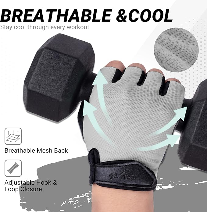 Workout Gloves for Women Men, Full Palm Silicone Grip, Padded Half Finger Gloves for Gym, Weight Lifting, Cycling