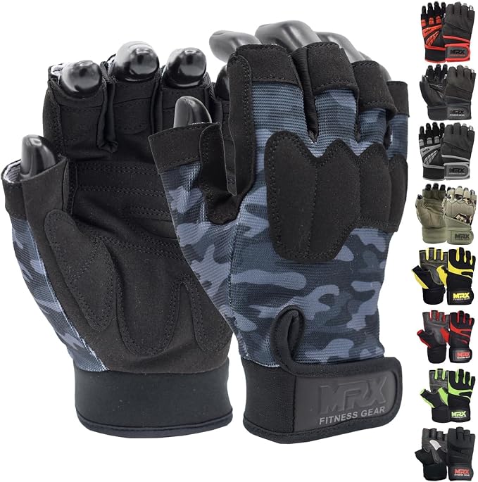 MRX Weightlifting Gloves for Men Workout Gloves Mens Wrist Support Lifting Gloves Male Gym Gloves | Workout Gym Accessories for Men Weight Lifting Fingerless Gym Exercise for Powerlifting