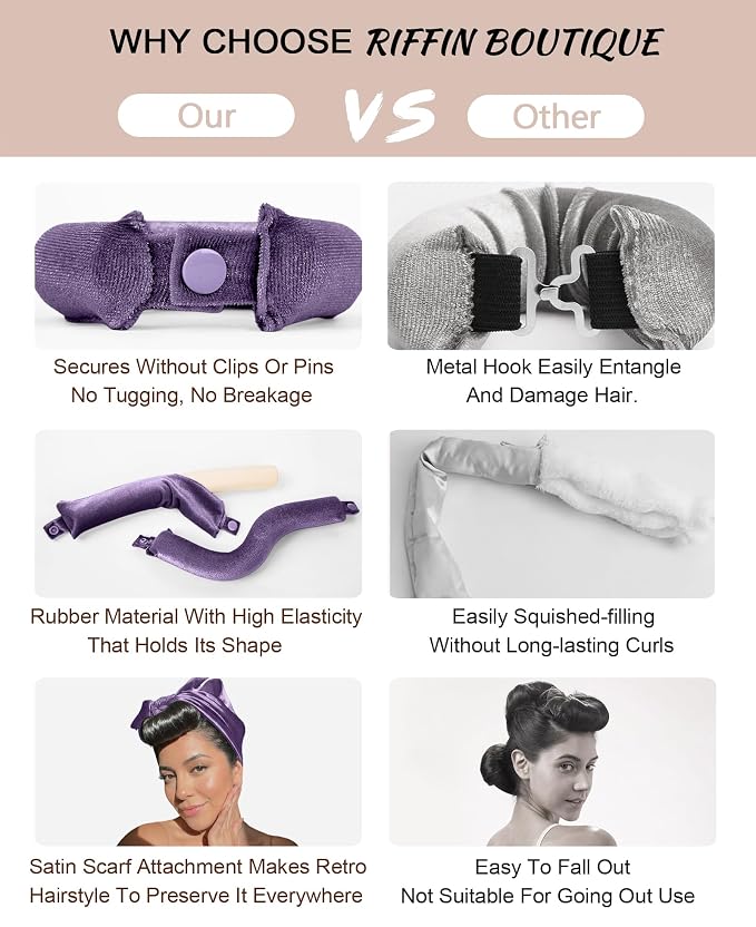Classic Heatless Curls Overnight Rods No Heat Hair Curlers to Sleep Jumbo Foam Large Hair Rollers for Medium Long Hair Blowout Look, Heatless Flexible Curling Rod Set with Satin Wrap for Sleeping