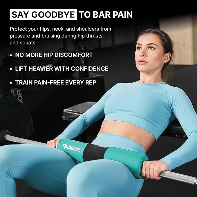 DMoose Fitness Barbell Pad for Hip Thrust, Squat & Lunges - Non-Slip Thick Foam Cushion for Neck and Back Support with Two Straps - Hip Thrust Pad for Leg Day - Fits All Olympic Bars and Smith Machine