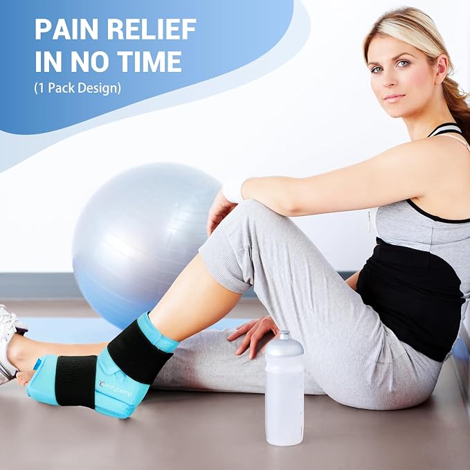 Comfytemp Ankle Foot Ice Pack Wrap for Plantar Fasciitis Relief, Reusable | Gel Ice Pack Injury, FSA Eligible HSA, Hot Cold Therapy Brace for Pain Relief, Sprain, Heel, Achilles Tendonitis, 1pc, Blue