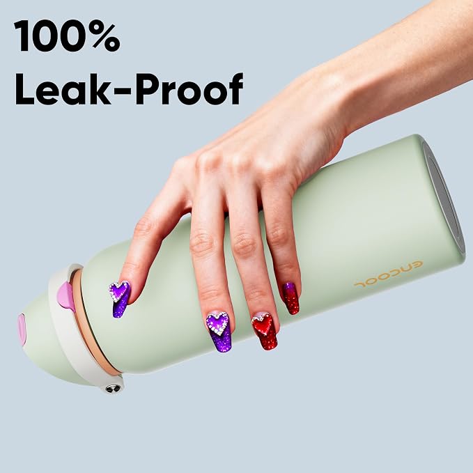 Insulated Water Bottle with Straw - Encool Stainless Steel Water Bottle with Push Button Lid, Leak-Proof & BPA-Free, Keeps Cold for 24 Hours for Sports, Travel, Gym (40 oz, Geyser Green)