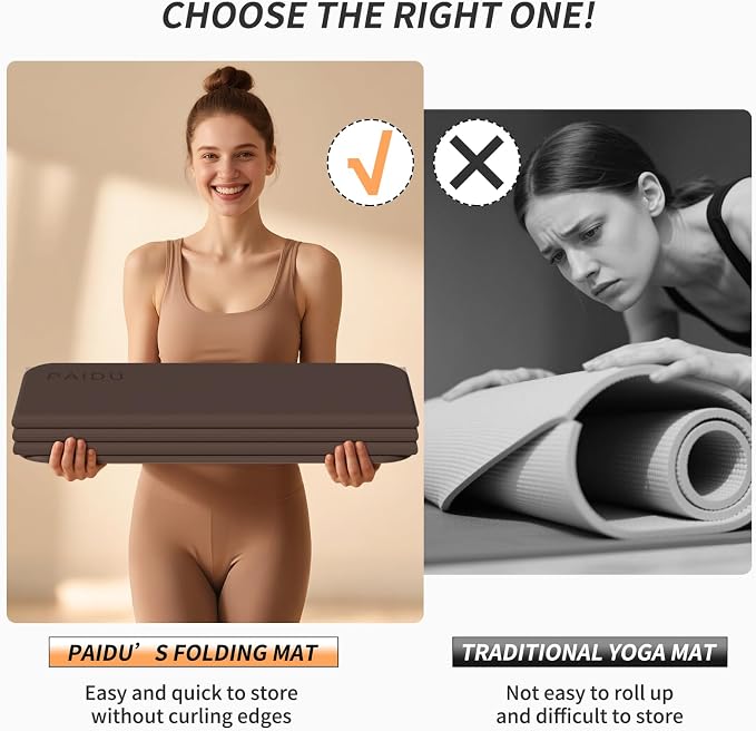 PAIDU Foldable Fitness Yoga Mat | 2/5" (10MM) Extra Thick | SGS Certified Non-Slip TPE | 75x26" Extra Long-Wide | Portable & Easy Store | for Yoga, Pilates, Home Gym & Full-Body Workouts