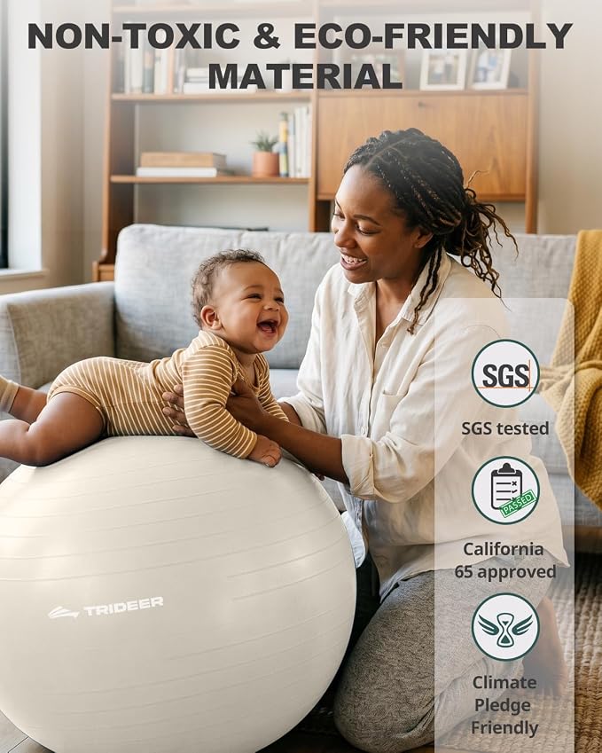 Trideer Yoga Ball for Exercise, Pilates, Core & Balance Training, Stability Ball for Pregnancy & Birthing Prep, Physical Therapy, Daily Stretching, Office Chair for Active Sitting, Quick Pump Included