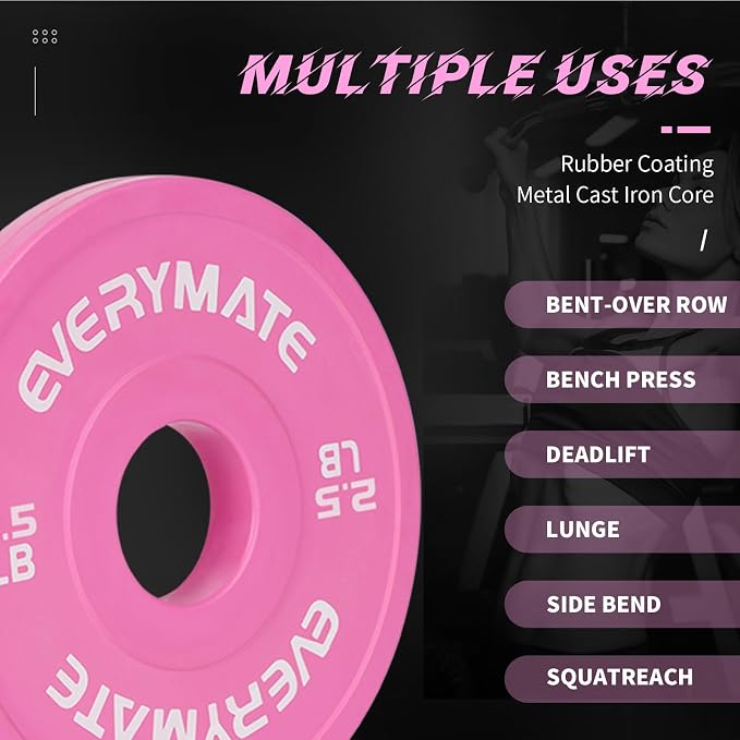 EVERYMATE Change Weight Plates 1.25LB 2.5LB 5LB Set Fractional Olympic Bumper Plates for Cross Training Steel Insert Strength Training