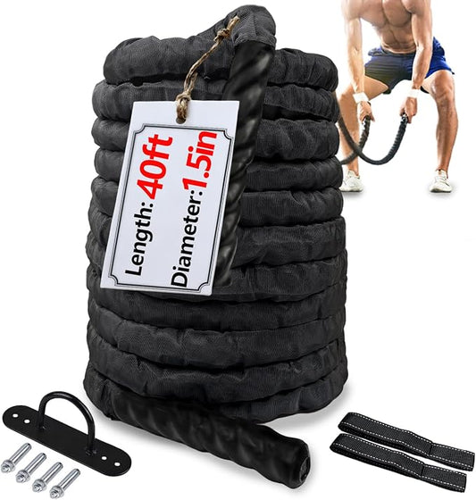 Battle Ropes Black Workout Rope 1.5 inch Battle Ropes for Home Gym 40ft Exercise Ropes for Working Out Heavy Ropes for Exercise Training Weighted Rope Weighted Workout Rope Battle Rope