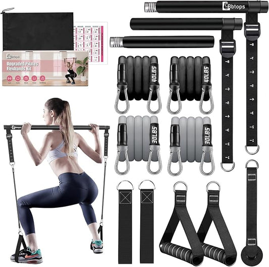 Bbtops Pilates Bar Kit with Resistance Bands,Pilates Bar with Stackable Bands Workout Equipment for Legs,Hip,Waist and Arm,Exercise Fitness Equipment for Women & Men Home Gym Yoga Pilates