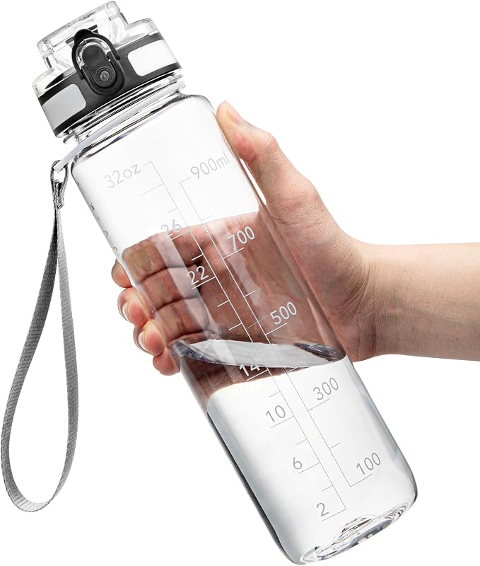 OLDLEY Water Bottle, 32oz Motivational Sports Water Bottle with Time Marker - Times to Drink - Tritan, BPA Free, Wide Mouth Leakproof,CapacityClear