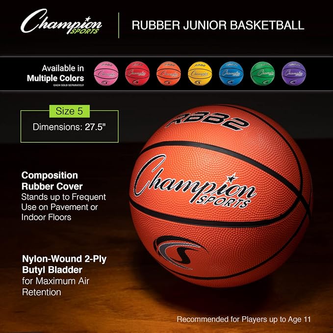 Champion Sports Rubber Basketballs – Durable Indoor & Outdoor Training & Recreational Game Balls, Multiple Sizes & Colors