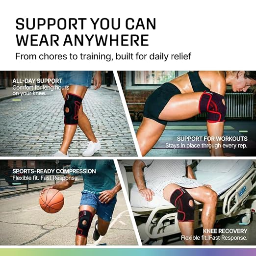 Modvel Knee Brace with Side Stabilizers & Patella Gel Pads for Pain Relief and Joint Support Breathable, Non-Slip Compression Sleeve for Men & Women, Arthritis, Meniscus, ACL Recovery