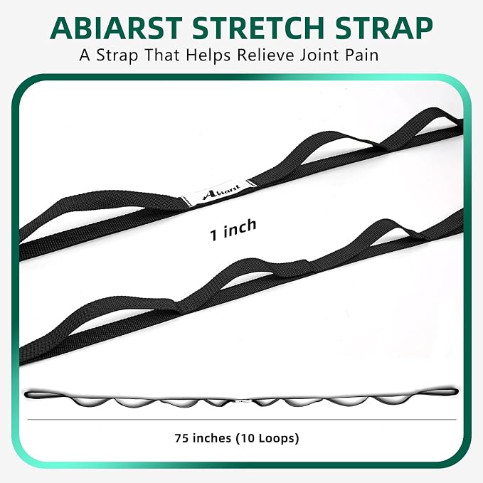Abiarst Stretching Strap Yoga Straps for Physical Therapy, 10 Loops Non-Elastic Stretch Band for Pilates, Flexibility, Exercise and Gymnastics