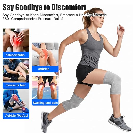 One Compression Bamboo Knee Sleeves For Women & Men Knee Pain, Elastic Compression Leg Sleeves for Arthritis, Original 2-Pack...(Gray, Large(72-92KG))