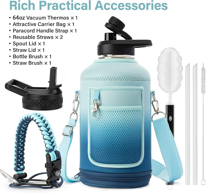 DYSANKY Insulated Water Bottle with Portable Carrier Bag for Outdoor 64 oz
