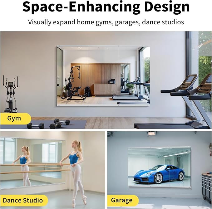 Home Gym Mirror Wall Mounted,55x28 Inch,3PCS Full Length Mirror