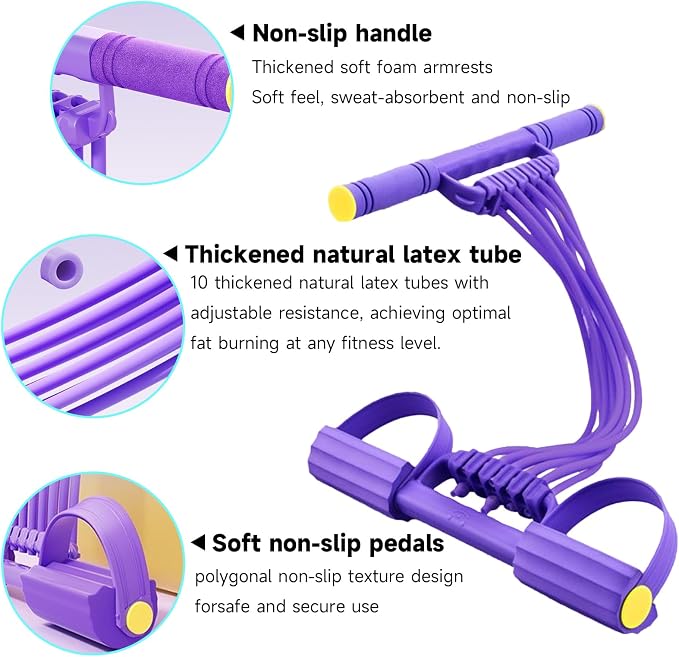 3 in 1 Adjustable Pedal Resistance Band, 8-Tube Multifunction Tension Rope, Natural Latex sit-up Trainer Resistance Band Suitable for Fat Loss and Full-Body Shaping Workout
