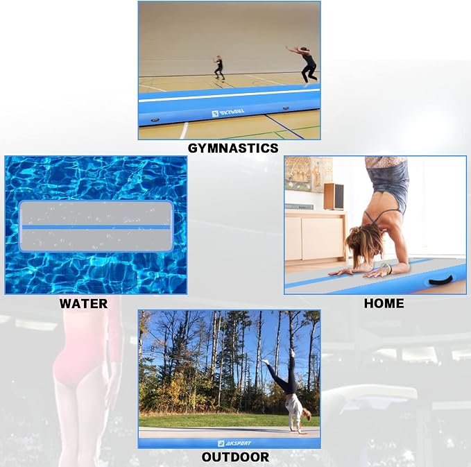 AKSPORT Gymnastics Air Mat Tumble Track Tumbling Mat Inflatable Floor Mats with Air Pump for Home Use/Tumble/Gym/Training/Cheerleading/Parkour/Beach/Park/Water