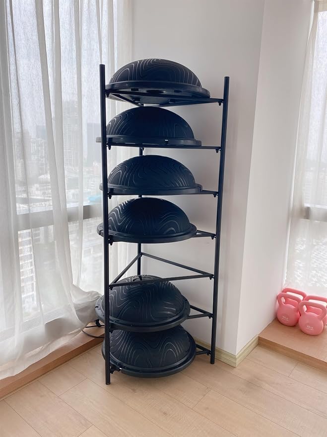 3/5/6/7 Tier Floor Stand Storage Organizer Exercise Half Balance Ball Storage Rack, Home Gym Workout Equipment for Bosu Slam Bowling Medicine Balls(Black,7 Layer - 75in)