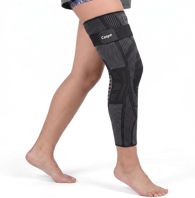 Caspe Leg Compression Sleeve With Strap, Full Length Thigh Knee Calf Support, Knee Compression Sleeve Women & Men, Full Leg Support for Light Recovery, Daily Wear