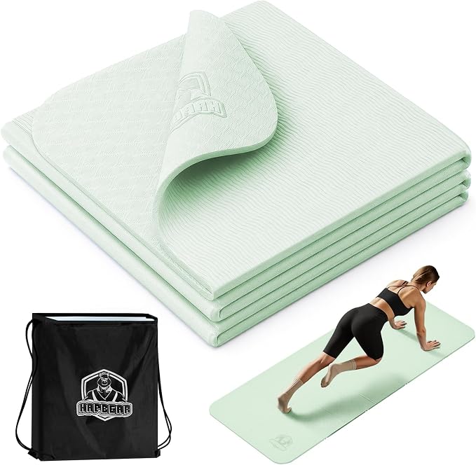 HAPBEAR Foldable Yoga Mat - 72"x24"x0.24" (6mm), Non-Slip TPE Exercise Mat | Ideal for Home Workout, Yoga, Pilates, Stretching & Travel, Durable & Eco-Friendly, Includes Carry Bag